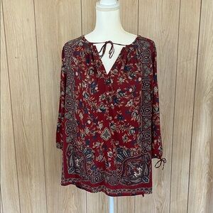 Lucky Brand Floral Blouse - Deep Red